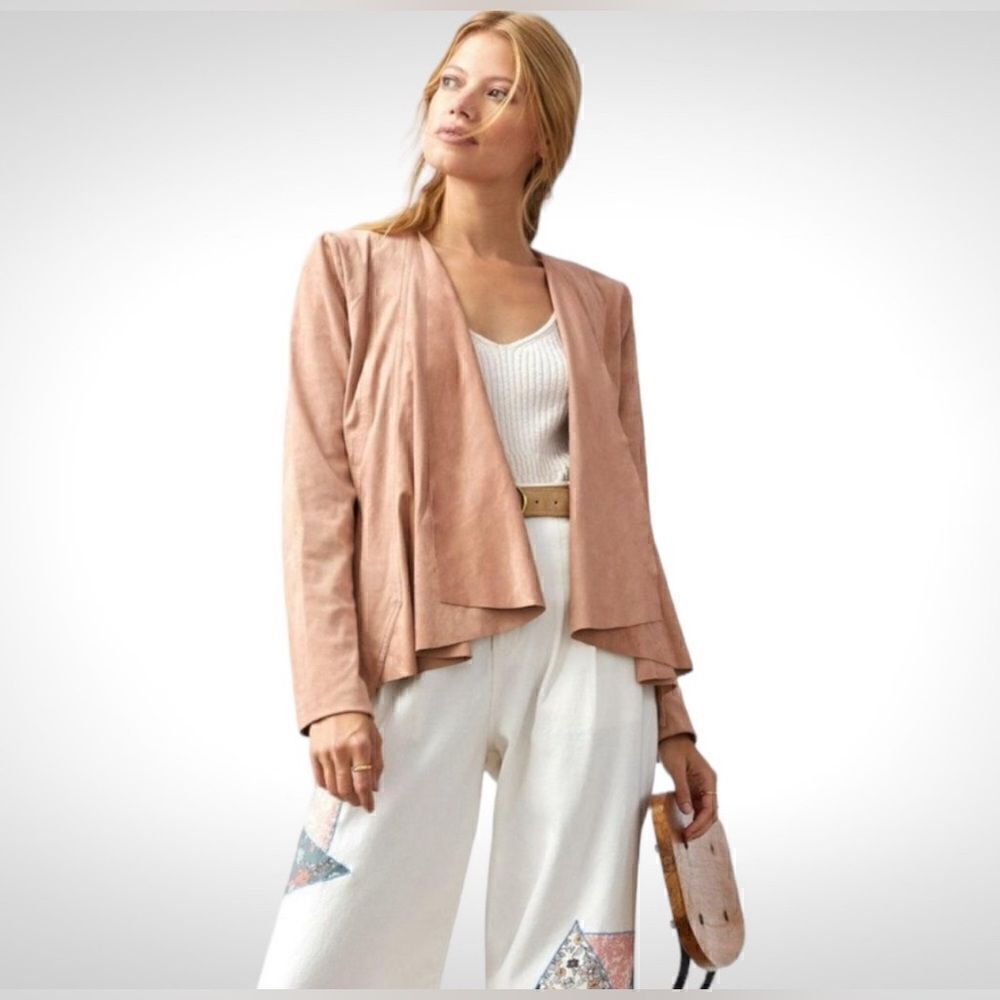 NWT Hutch Anthropologie Open Front Waterfall Jacket Vegan Suede Pink Size M